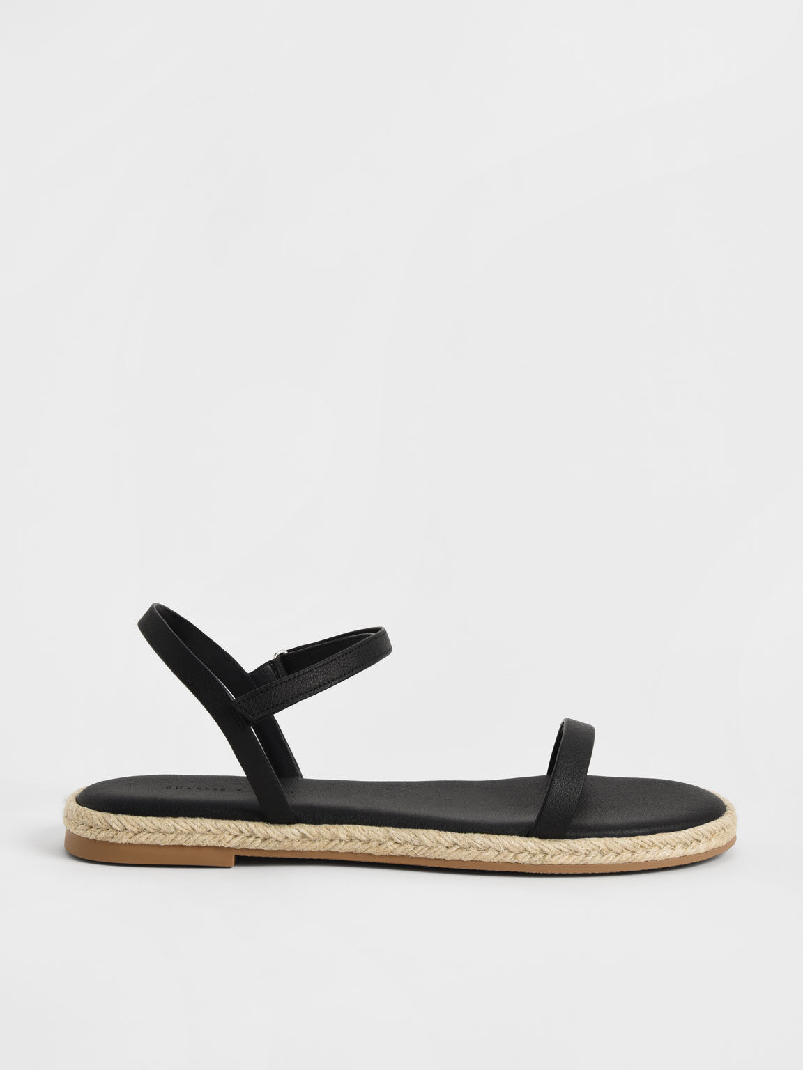 Sandal Flat Espadrille Ankle-Strap, Black, hi-res
