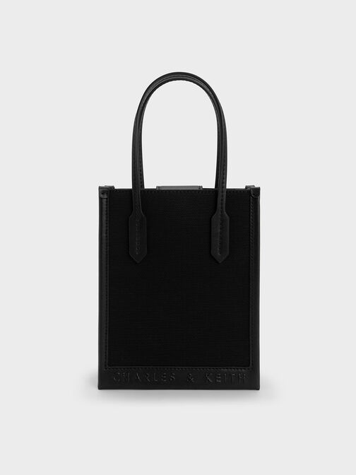 Canvas Geometric Tote Bag, Black, hi-res