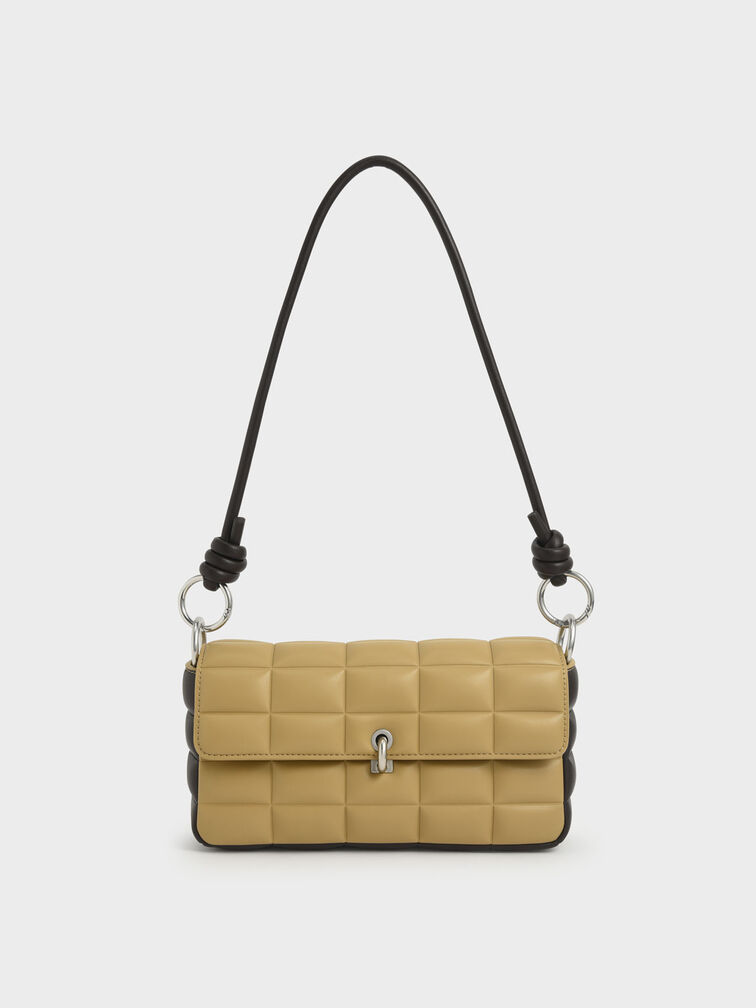 Tas Bahu Chunky Chain Handle Quilted, Sand, hi-res