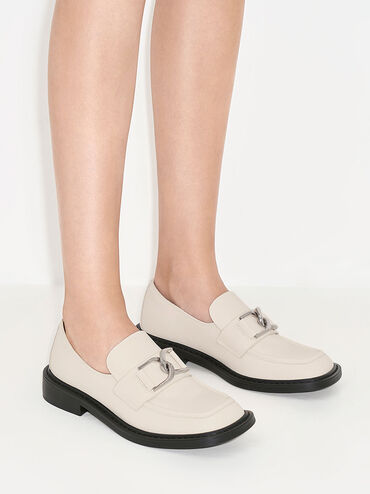 Sepatu Loafers Gabine Leather, Chalk, hi-res