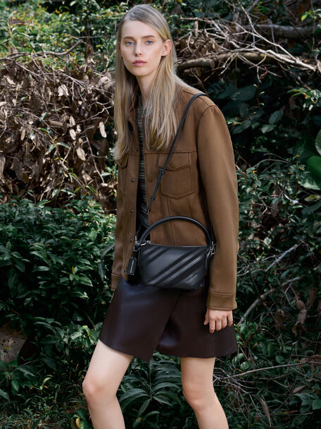 Tas Top Handle Recycled Suede Zeya, Noir, hi-res