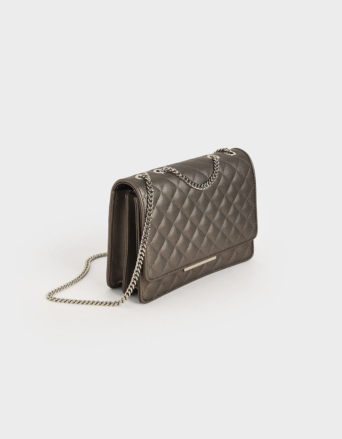 Pewter Push Lock Quilted Crossbody Bag CHARLES KEITH ID