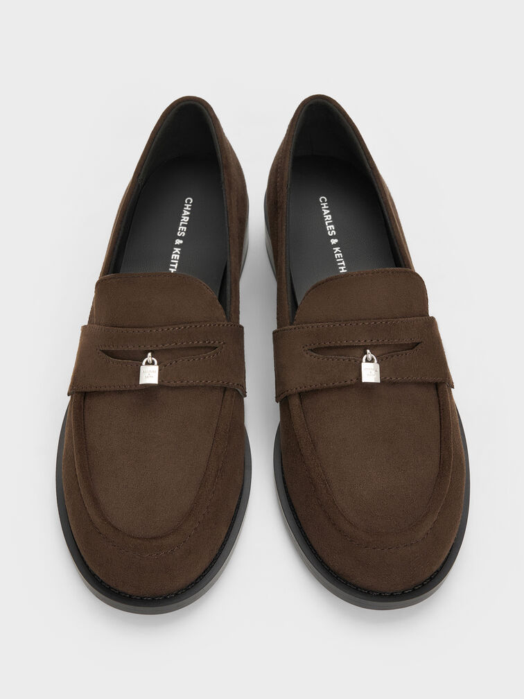 Sepatu Loafers Griselda Faux Suede, Dark Brown Textured, hi-res