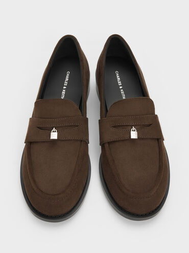 Sepatu Loafers Griselda Faux Suede, Dark Brown Textured, hi-res