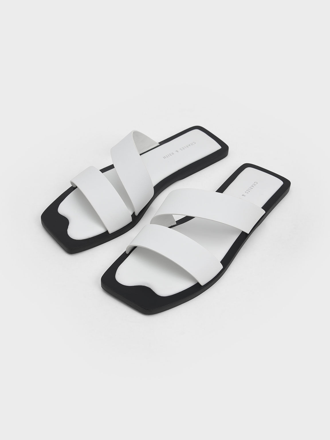 Sandal Strappy Slide Asymmetric, White, hi-res