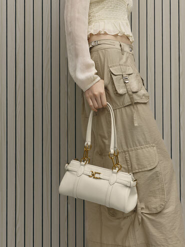 Tas Bahu Elongated Metallic-Accent Gwynne, Cream, hi-res