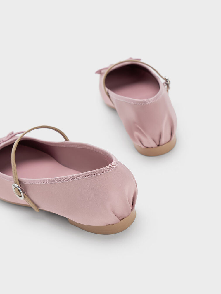 Sepatu Flats Mary Jane Satin Bow, Pink, hi-res