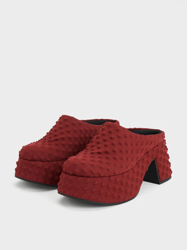 Sepatu Platform Mules Spike Textured, Red, hi-res