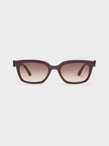 Kacamata Rectangular Bow Tanya, Wineberry Red, hi-res