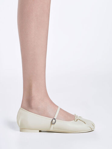 Sepatu Flats Mary Jane Bow Emiko, Chalk, hi-res