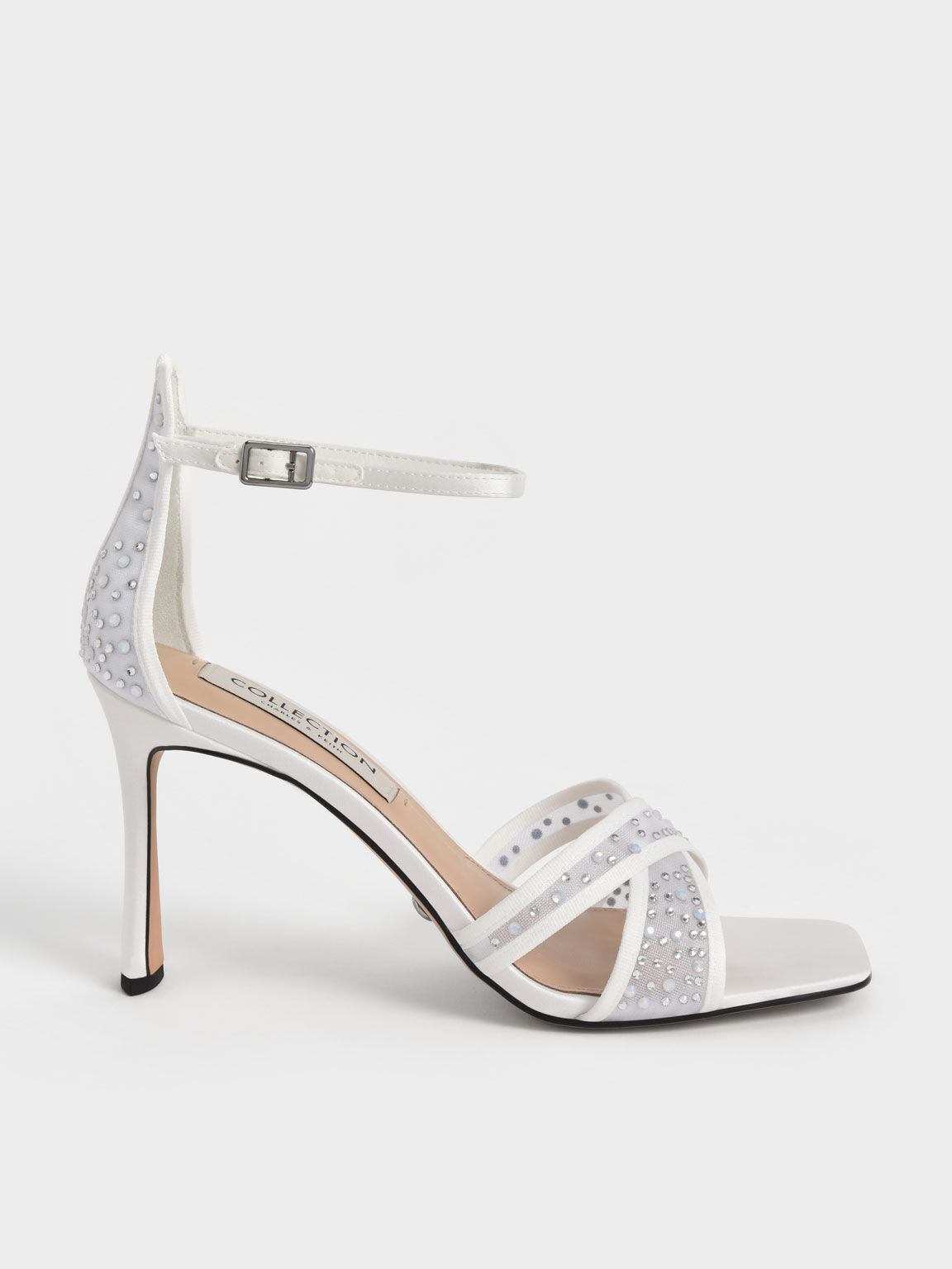 Blythe Mesh & Satin Embellished Sandals, White, hi-res