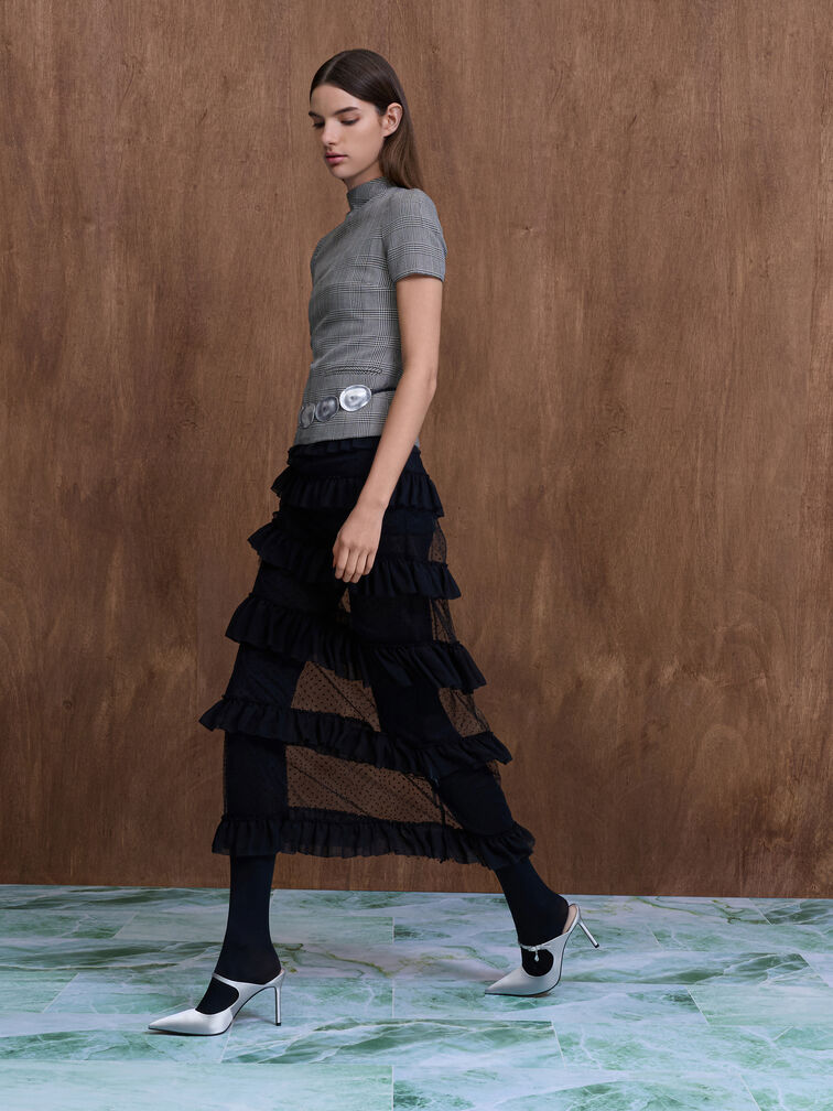 Sepatu Mules Buckle-Strap Teardrop-Crystal, Silver, hi-res