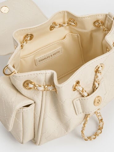 Tas Ransel Front Flap Two-Way Quilted Duo, Cream, hi-res