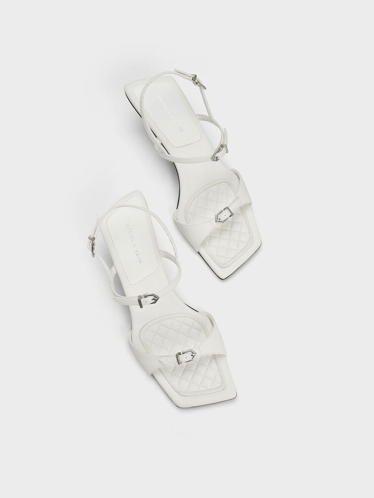 Sculptural Heel Buckled Sandals, White, hi-res