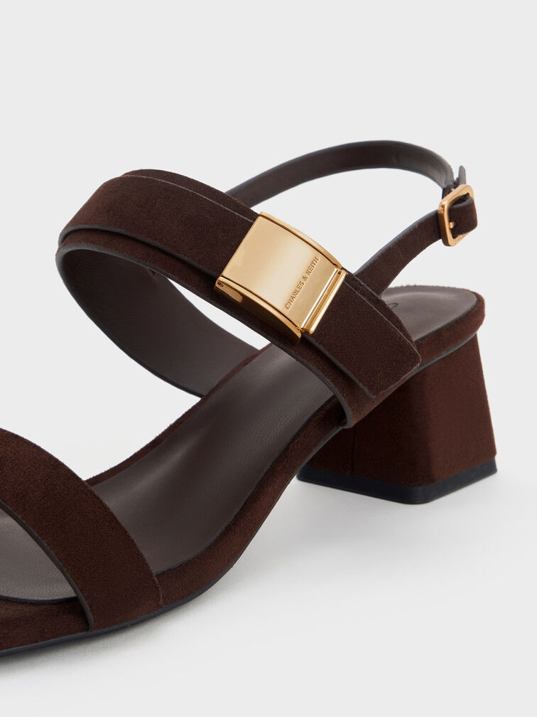 Yvette Textured Double-Strap Heeled Sandals, Dark Brown, hi-res