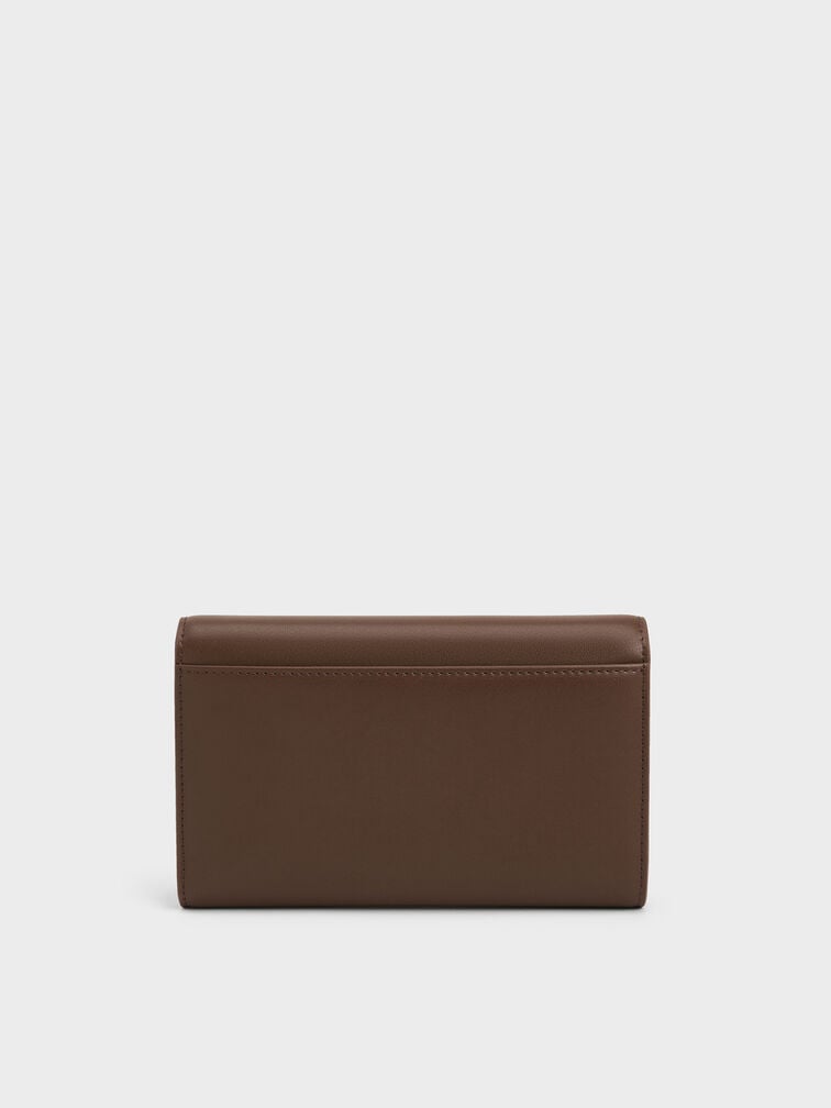 Dompet Panjang Front Flap Octavia, Dark Brown, hi-res