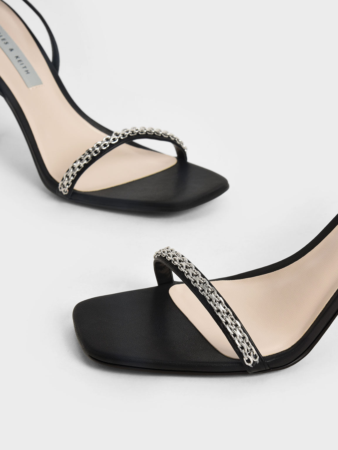 Sandal Stiletto Metallic Accent Ankle-Strap, Black, hi-res