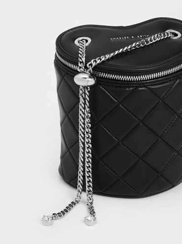 Tas Cylindrical Quilted Heart Philomena, Noir, hi-res