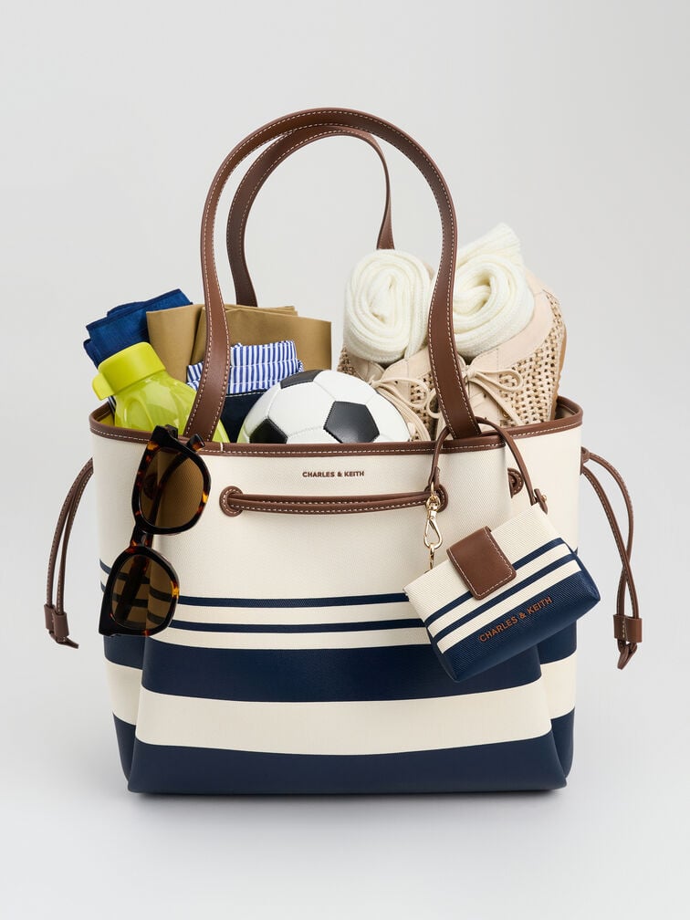 Tas Tote Drawstring Striped Hanya Canvas, Multi, hi-res