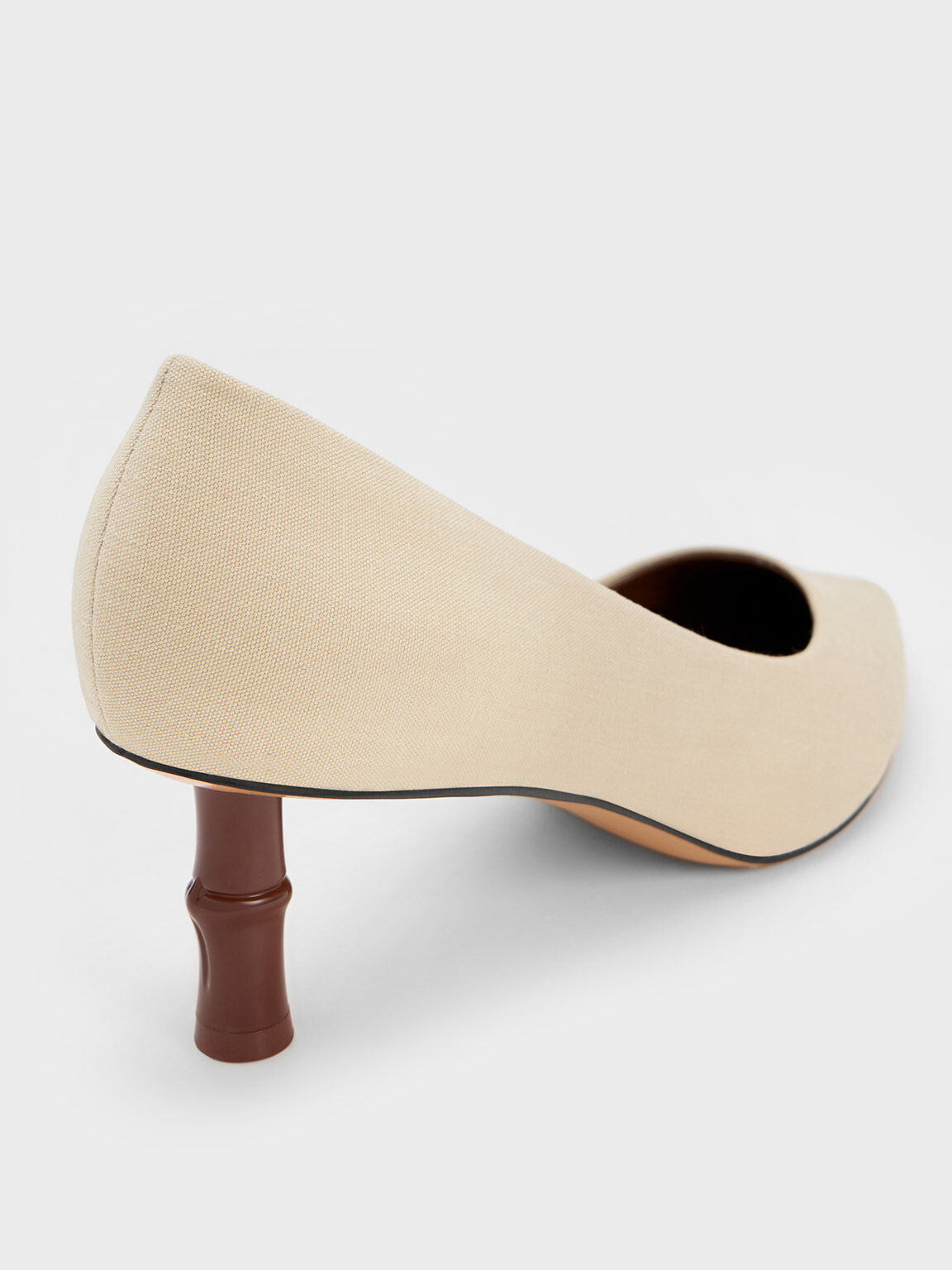 Sepatu Pumps Bamboo Heel Pointed-Toe, Beige, hi-res