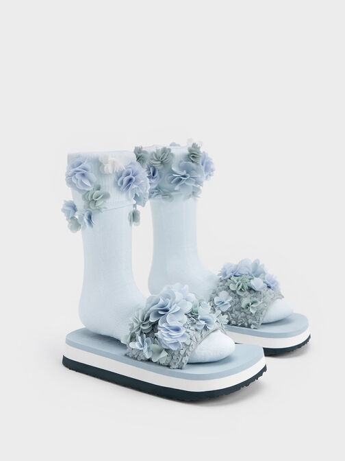 Sandal Flatform Floral Mesh, Light Blue, hi-res