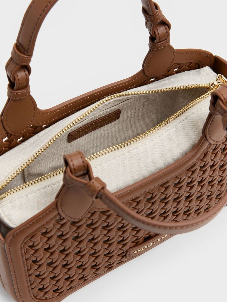 Mini Azure Woven Tote Bag, Chocolate, hi-res
