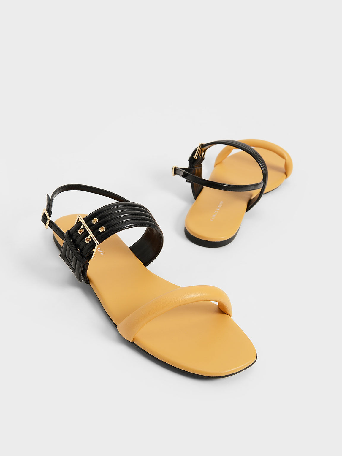 Two-Tone Puffy Grommet Sandals, Yellow, hi-res