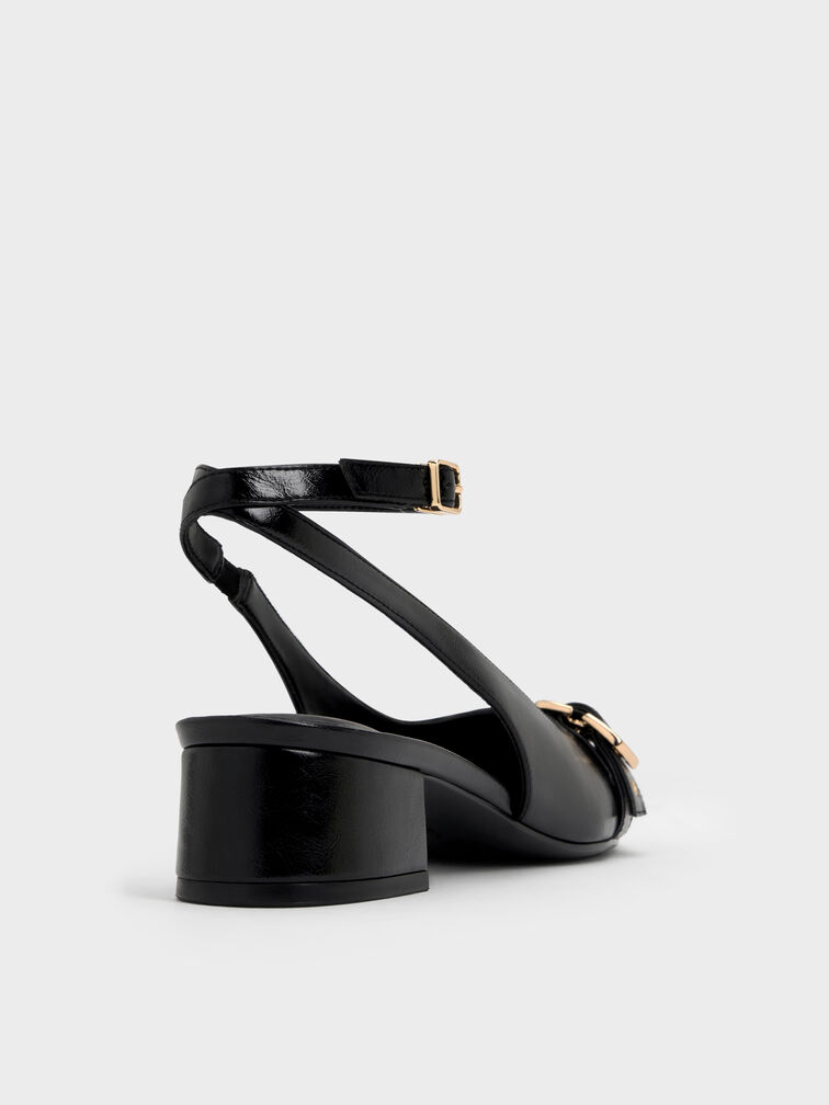 Sepatu Pumps Ankle-Strap Grommet-Belt, Black, hi-res