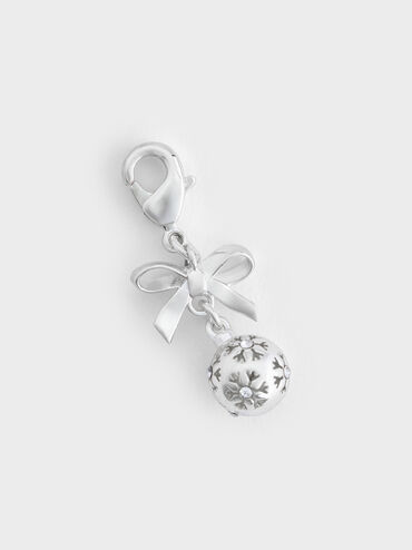 Gantungan Snowflake-Ball Crystal Embellished Bow Athalia, Silver, hi-res