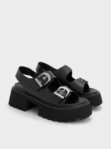 Nadine Slingback Platform Sandals, Black, hi-res