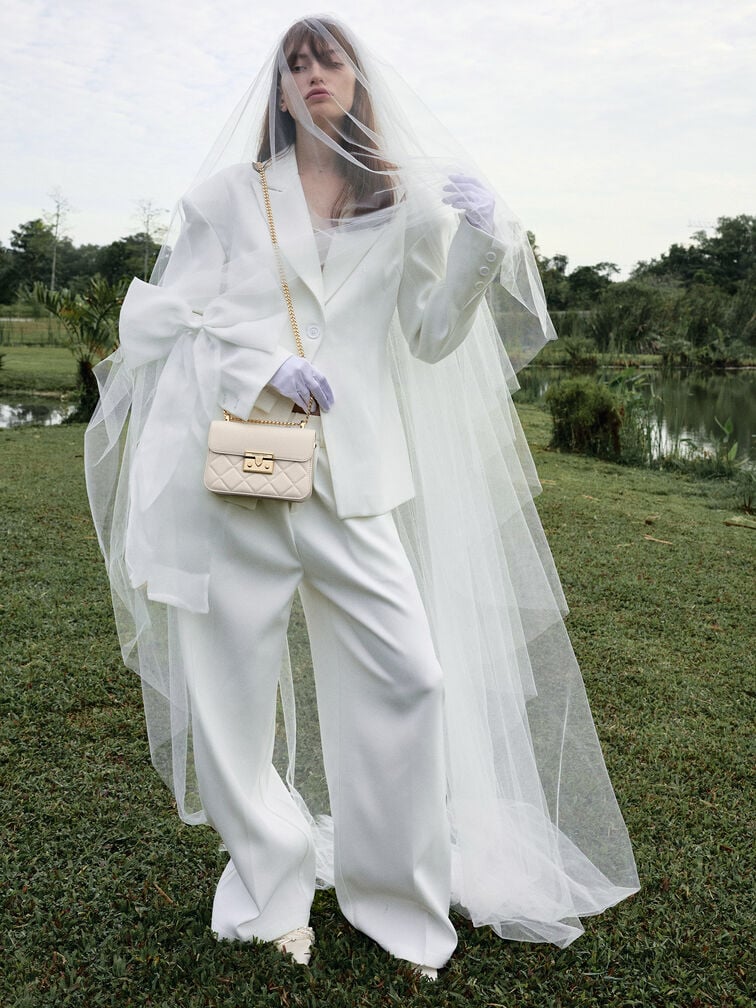 Tas Chain-Handle Quilted Alva, Cream, hi-res