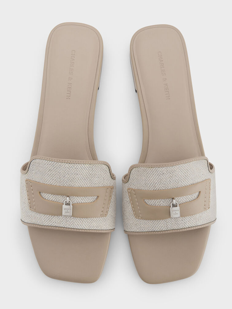 Griselda Felt Slide Sandals, Light Grey, hi-res
