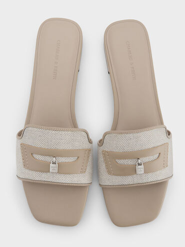 Griselda Felt Slide Sandals, Light Grey, hi-res