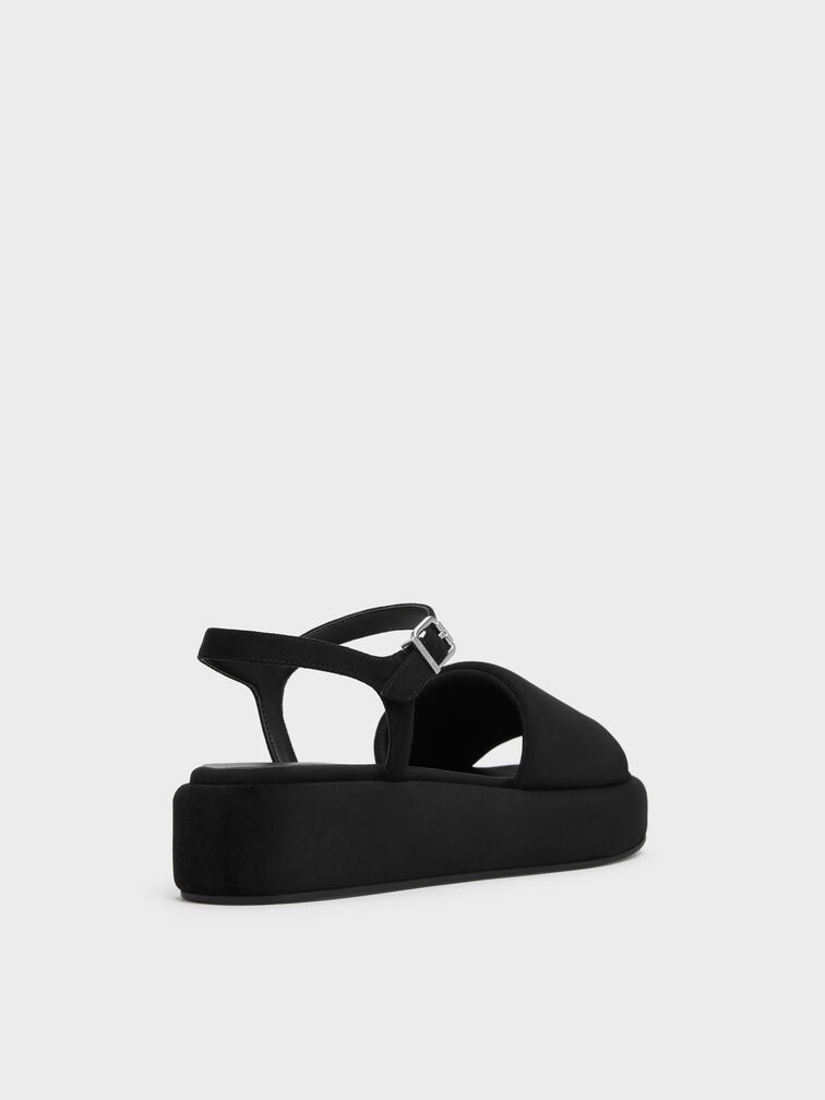 Sandal Flatform Ankle-Strap Faux Suede, Black Textured, hi-res