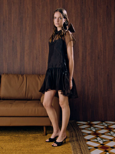 Sepatu Mules Stiletto-Heels Sequinned, Black Textured, hi-res