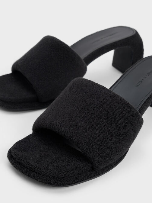 Sepatu Mules Curved-Heel Loey Textured, Black Textured, hi-res