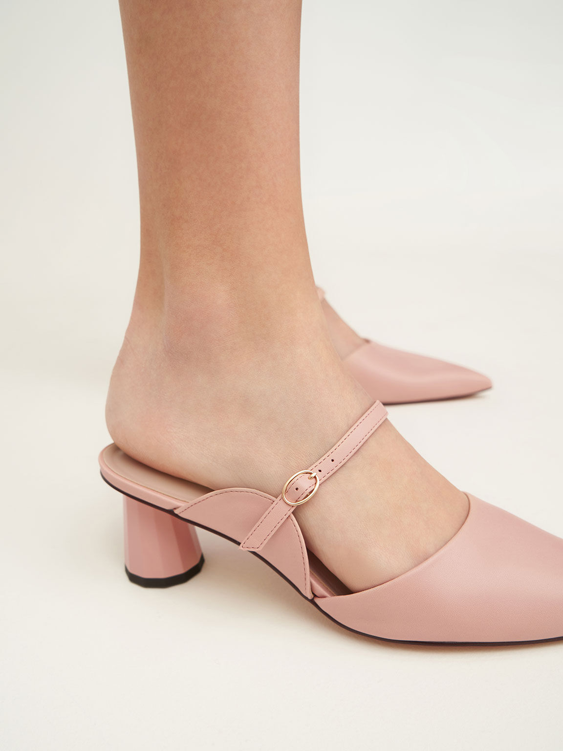 Sepatu Mules Cone-Heel Front Strap, Light Pink, hi-res