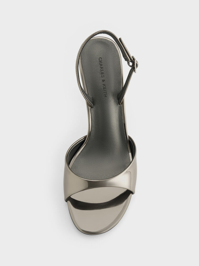 Metallic Sculptural-Heel Slingback Sandals, Pewter, hi-res