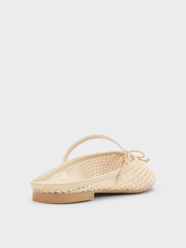 Raffia Bow Mary Jane Mules, Beige, hi-res