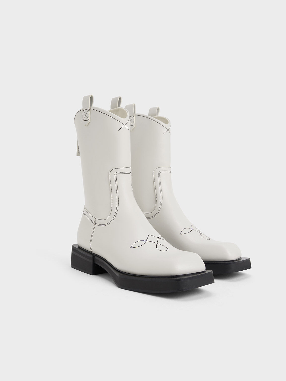 Sepatu Boots Cowboy Stitch-Trim, White, hi-res