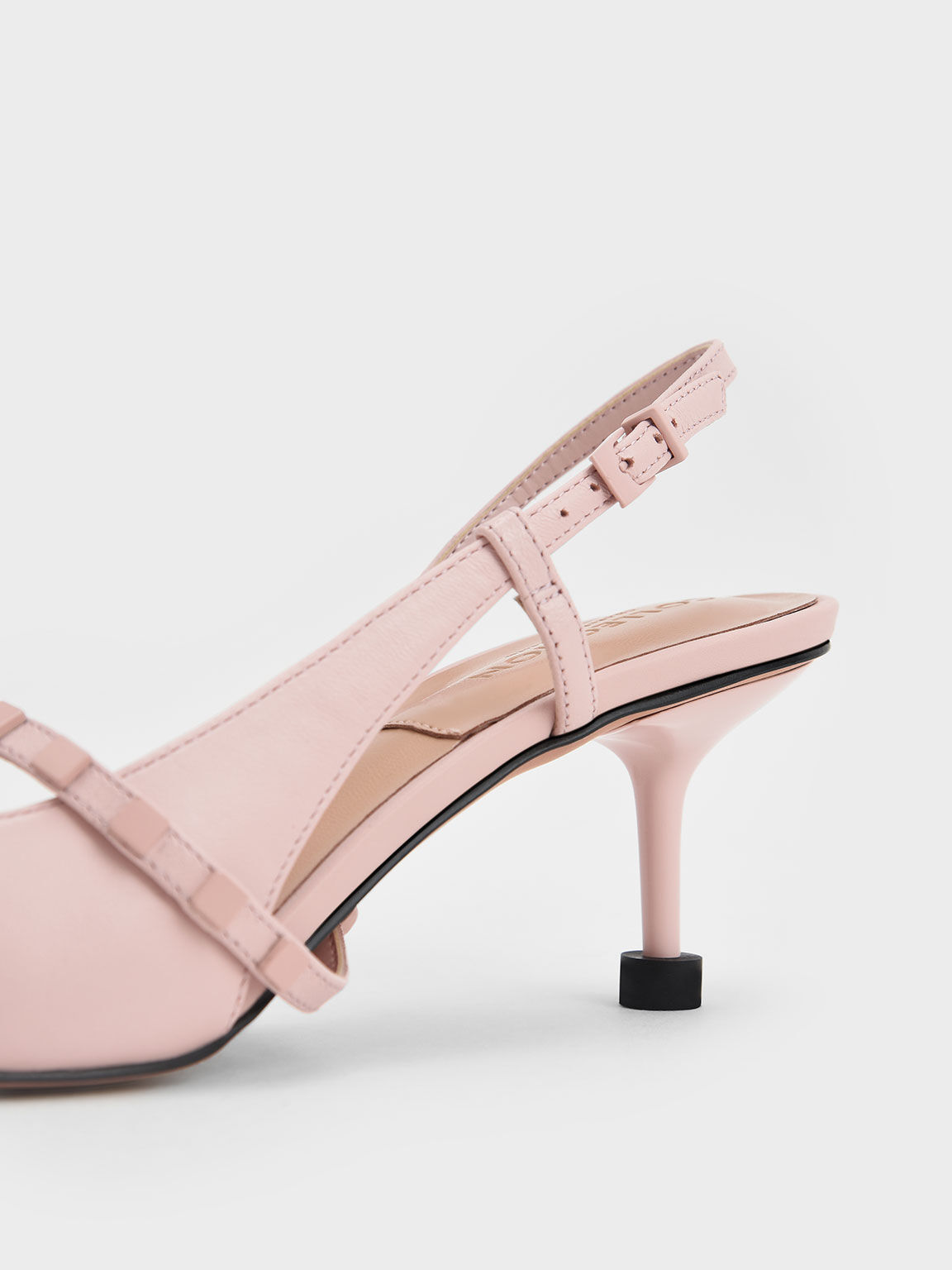 Sepatu Pumps Leather Embellished Slingback, Pink, hi-res