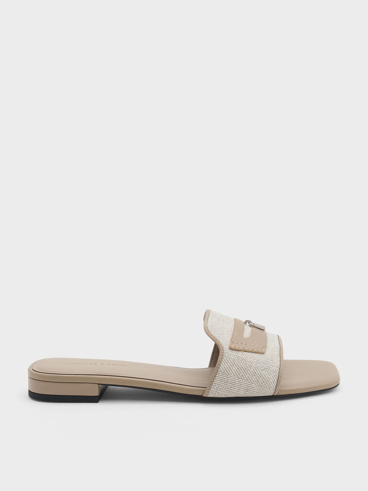 Griselda Felt Slide Sandals, Light Grey, hi-res