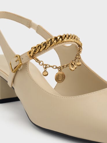 Sepatu Pumps Slingback Mary Jaane Charm Double-Chain, Chalk, hi-res