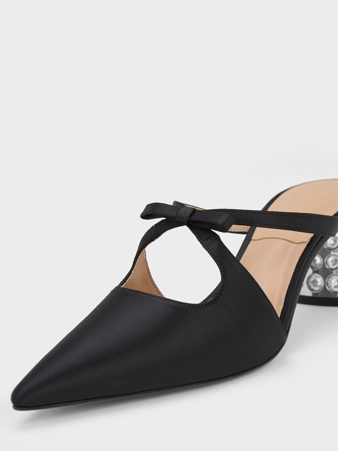 Sepatu Mules Crossover Gem-Embellished Bow, Black, hi-res