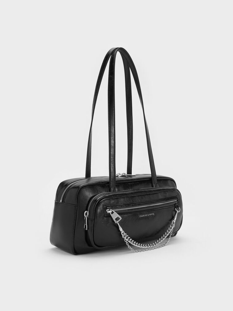 Atwood Chain Elongated Shoulder Bag, Noir, hi-res