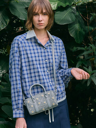 Tas Bowling Flower Philomena Raffia, Misty Blue, hi-res