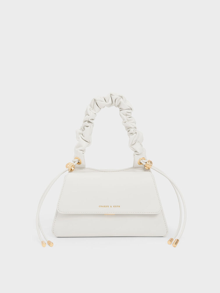 Cosette Ruched-Handle Trapeze Bag, White, hi-res