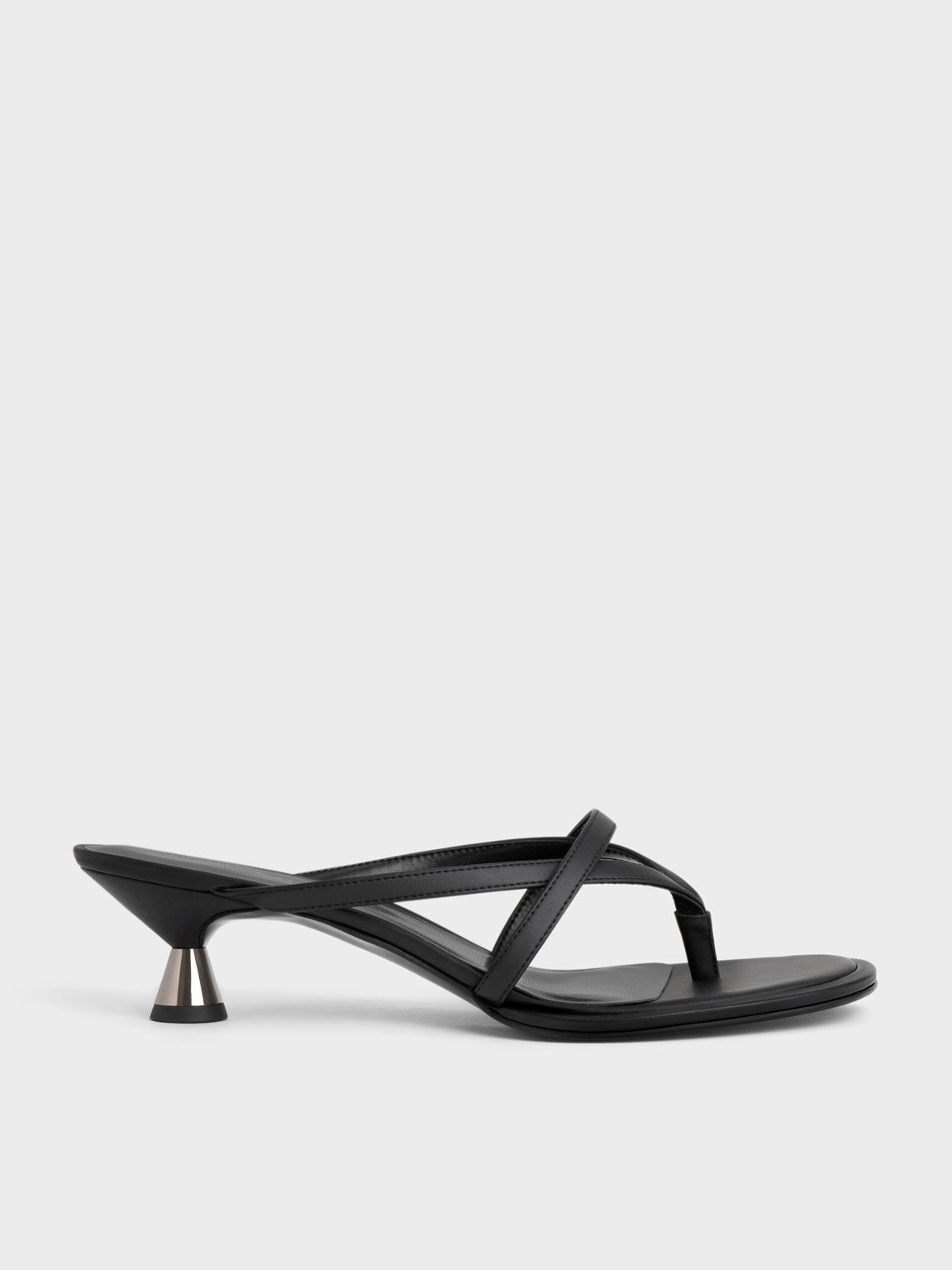 Sandal Thong Spool Heel, Black, hi-res