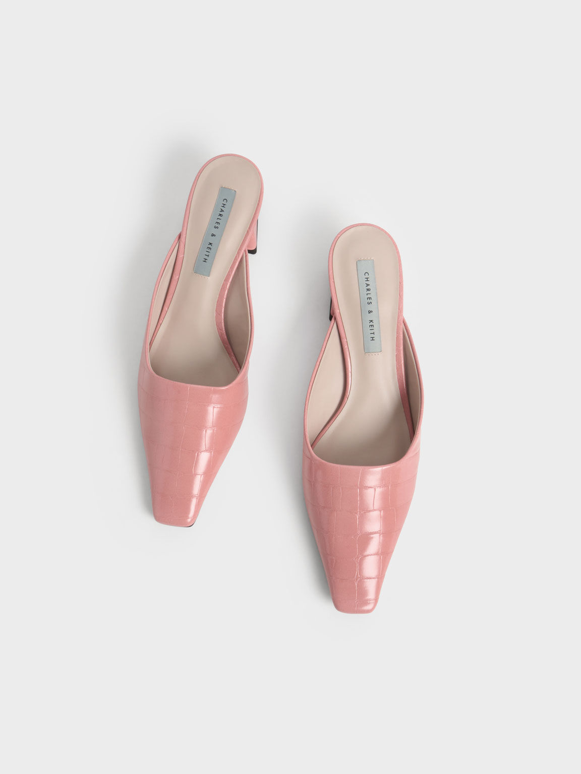 Sandal Mules Croc-Embossed Trapeze Heel, Animal Print Pink, hi-res