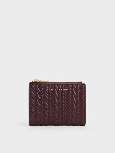 Apolline Textured Top-Zip Wallet, Wineberry Red, hi-res